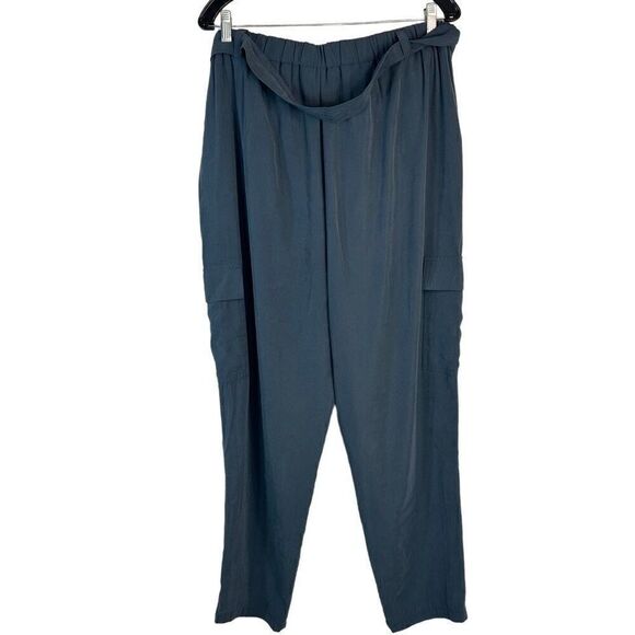 Nine West Teal Gray Tapered Leg Casual Cargo Pants w Self Tie Waist Womens XL - Picture 2 of 10
